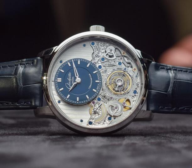 The timepiece presents the complication and art.